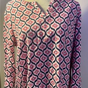 Talbots Pink and Navy Geometric Blouse